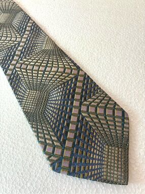 Tino Cosma Made in Italy 100% Silk Tie with Geometric Pattern in Blue and Purple